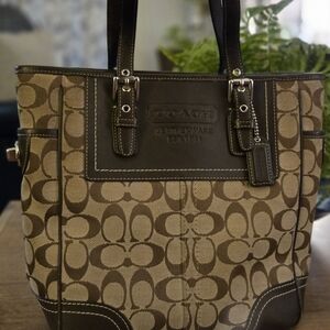 Coach Brown and Tan Signature Tote